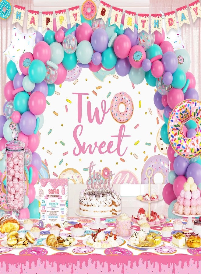 Fiesec 134 PCs Two Sweet Party Decorations - Fiesec Donut Second Birthday Party Decorations, Includes Latex & Foil Balloons, Backdrop, Banner, Cake & Cupcake Toppers, Tableware & More - Image 5